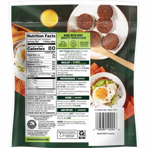 MorningStar Farms® Veggie Breakfast Hot and Spicy Vegan Sausage Patties Perspective: bottom