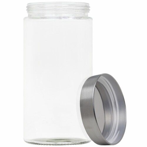 Blue Donuts 50 OZ Glass Kitchen Canister Food Storage Jars With The Silver Screw Lid Perspective: bottom