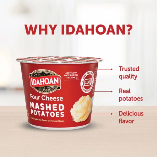 Idahoan Four Cheese Mashed Potatoes Cups Perspective: bottom