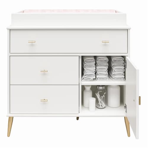 Valentina 3 Drawer 1 Door Convertible Dresser Changing Table White 19.65 x 35.51 x 35.40 Foods Co
