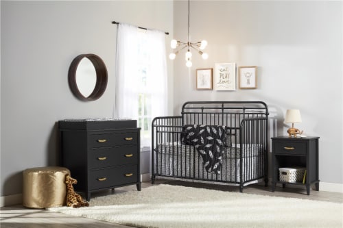 Little Seeds Monarch Hill Hawken Nightsatand with Gold Feather Drawer Pull, Black Perspective: bottom