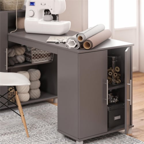Camberly Hobby and Craft Desk with Storage Cabinet, Graphite Gray Perspective: bottom