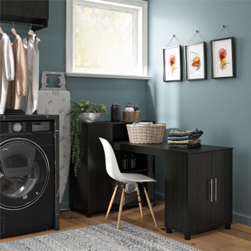 Camberly Hobby and Craft Desk with Storage Cabinet, Black Oak Perspective: bottom