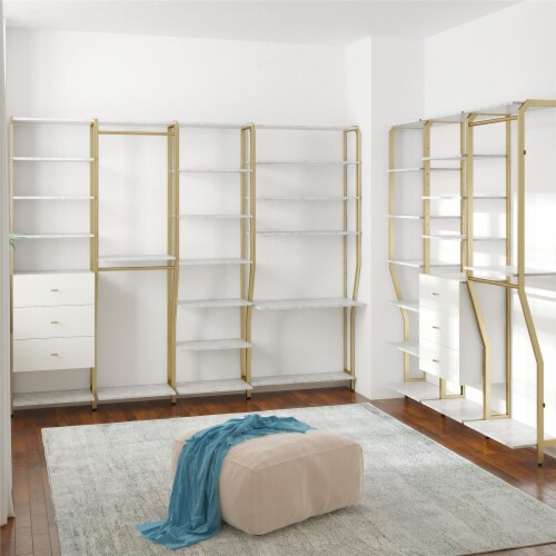 Gwyneth Closet - Vanity, White Faux Marble and Golden Bronze Perspective: bottom