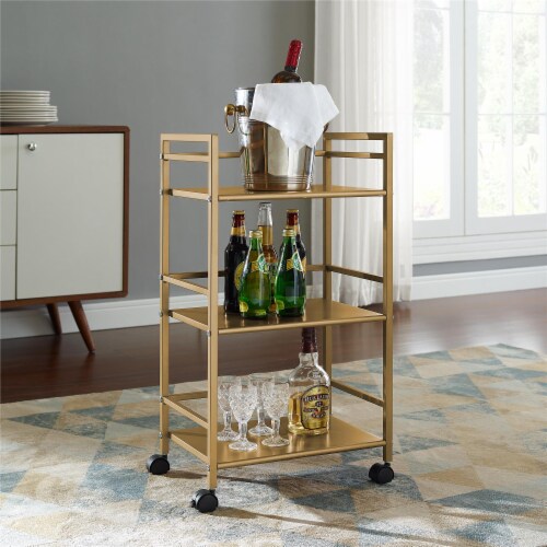 Helix 3 Shelf Metal Rolling Utility Cart, Gold Perspective: bottom