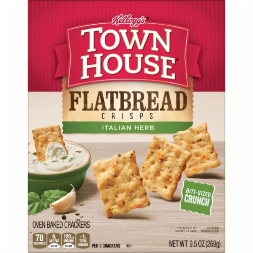 Kellogg's Town House Flatbread Crisps Italian Herb Oven Baked Crackers Perspective: bottom