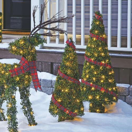 NOMA Pre Lit Incandescent Light Up Winter Garden Cone Trees Outdoor