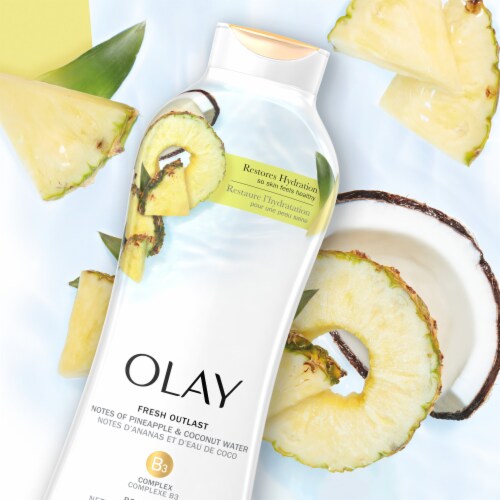 Olay Fresh Outlast Rejuvenating Notes of Pineapple and Coconut Water Paraben Free Body Wash Perspective: bottom