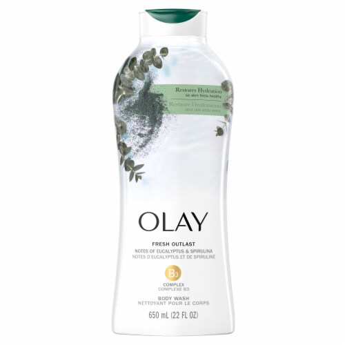 Olay Fresh Outlast Paraben Free with Relaxing Notes of Eucalyptus and Spirulina Body Wash Perspective: bottom