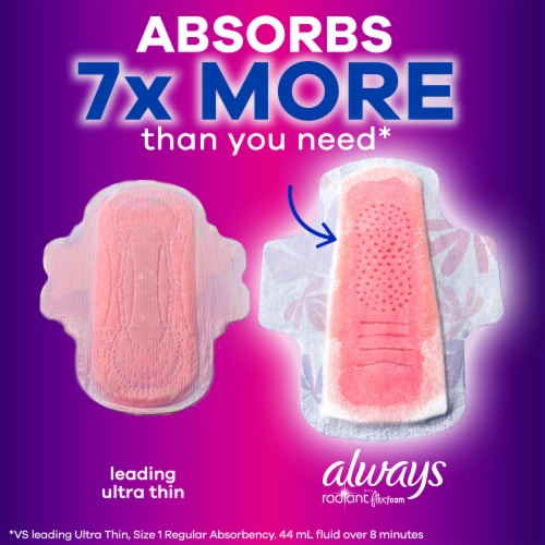 Always Radiant FlexFoam Pads with Wings Extra Heavy Overnight Absorbency Size 5 Scented Perspective: bottom