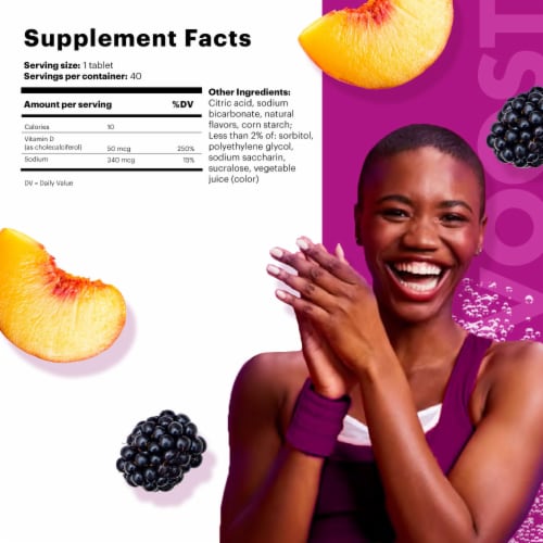 VOOST Blackberry Peach Flavor Effervescent Vitamin Drink Tablet Perspective: bottom