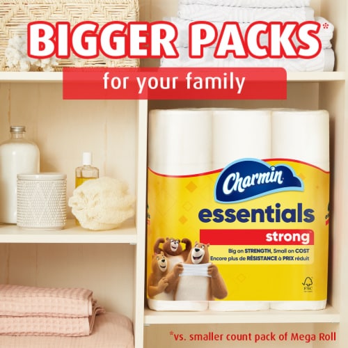 Charmin Essentials Strong Mega Roll Toilet Paper Perspective: bottom