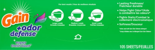 Gain® + Odor Defense™ Odor Fighting Super Fresh Blast™ Dryer Sheets Perspective: bottom