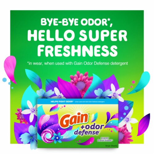 Gain + Odor Defense Super Fresh Blast Scent Dryer Sheets Perspective: bottom