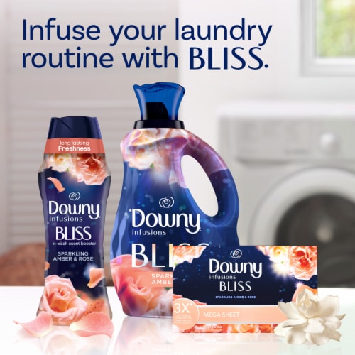 Downy Infusions Sparkling Amber & Rose Bliss Mega Dryer Sheets Perspective: bottom