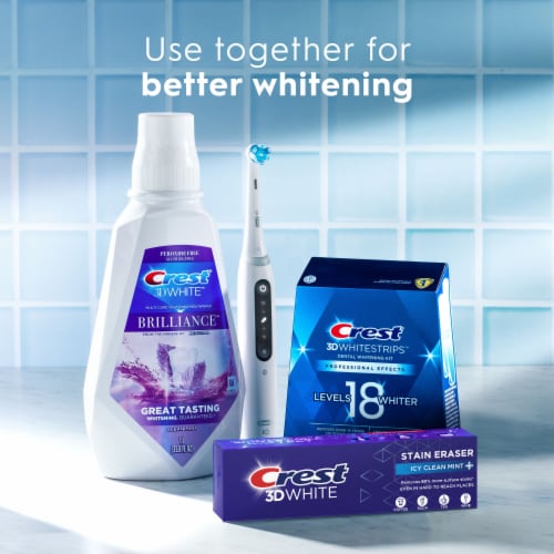 Crest 3D White Stain Eraser Teeth Whitening Toothpaste, Icy Clean Mint Perspective: bottom