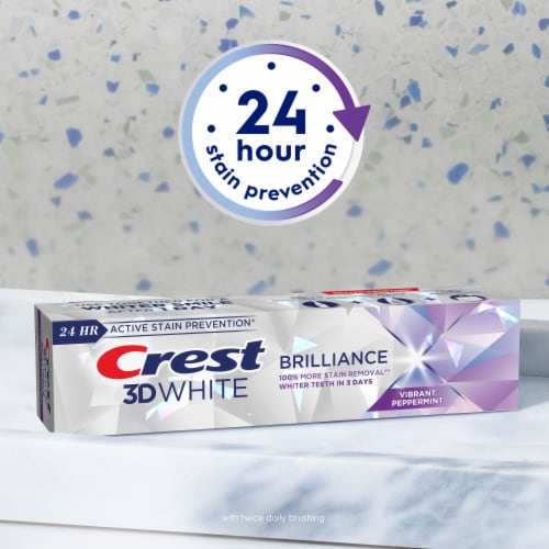 Crest 3D White Brilliance Vibrant Peppermint Teeth Whitening Anticavity Fluoride Toothpaste Perspective: bottom
