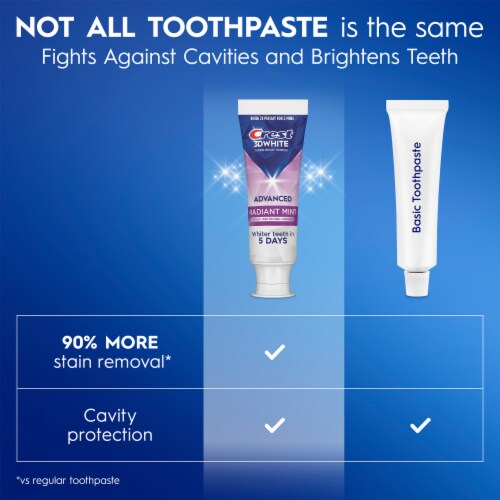 Crest 3D White Advanced Teeth Whitening Toothpaste, Radiant Mint Perspective: bottom