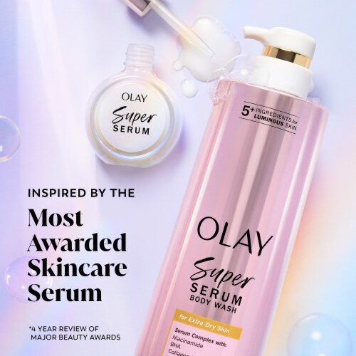 Olay Super Serum Body Wash for Extra Dry Skin, 18.5 fl oz, Serum Complex for Luminous Skin Perspective: bottom