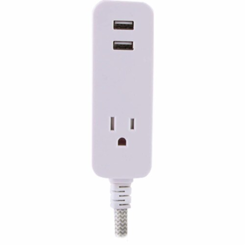 Cordinate Extension Cord, 10Ft 1Outlet 2USB 2.4A Surge Gry/Wht Perspective: bottom