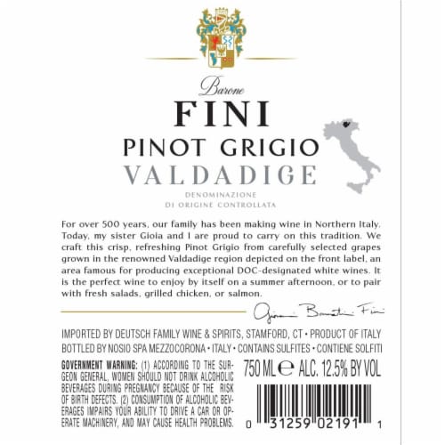 Barone Fini Pinot Grigio Italy White Wine Perspective: bottom