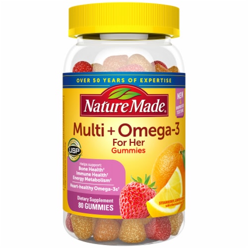 Nature Made® Multi for Her + Omega-3s Strawberry Lemon & Orange Gummies Perspective: bottom