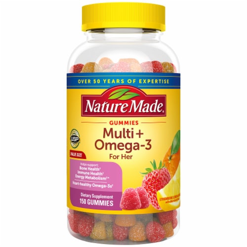 Nature Made® Multi for Her Omega-3 Lemon Orange & Strawberry Gummies Perspective: bottom