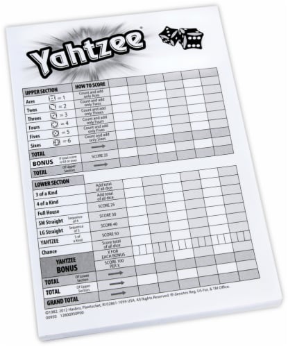 Hasbro™ Yahtzee® Score Cards Perspective: bottom