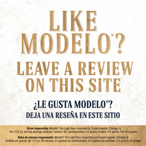 Modelo Oro Mexican Lager Import Lower Calorie Light Beer Perspective: bottom