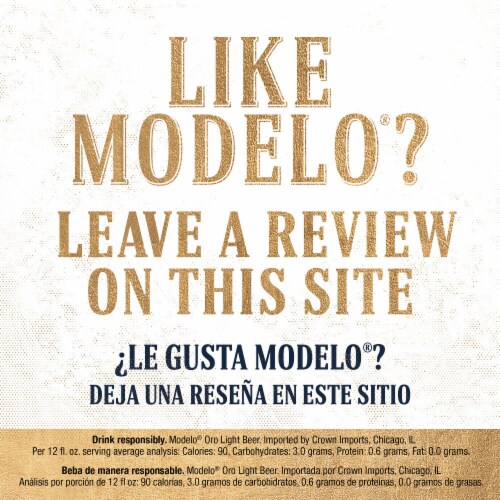 Modelo Oro Mexican Lager Import Lower Calorie Light Beer Perspective: bottom