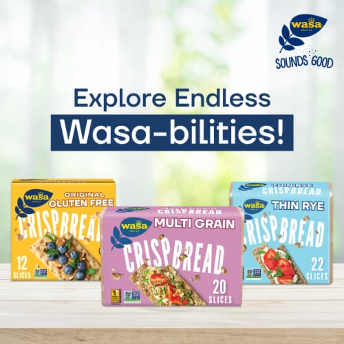 Wasa Crisp’n Light Seven Grains Crispbread made with Non-GMO Ingredients Twenty Calories per Slice Perspective: bottom