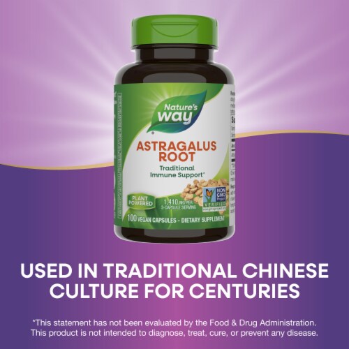 Nature's Way Astragalus Root Traditional Immune Support Capsules 1410 mg Per 3 Capsule Serving Perspective: bottom