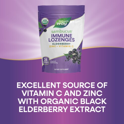 Nature's Way Sambucus Immune Black Elderberry Extract Zinc Vitamin C USDA Certified Organic Lozenges Perspective: bottom