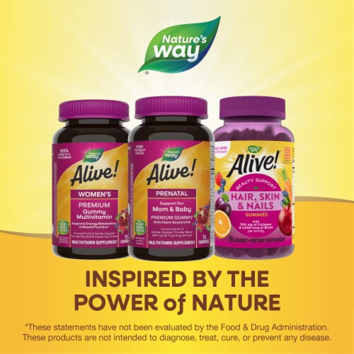 Nature’s Way Alive! Prenatal Premium Multivitamin Plant Based DHA Strawberry And Lemon Flavor Gummy Perspective: bottom
