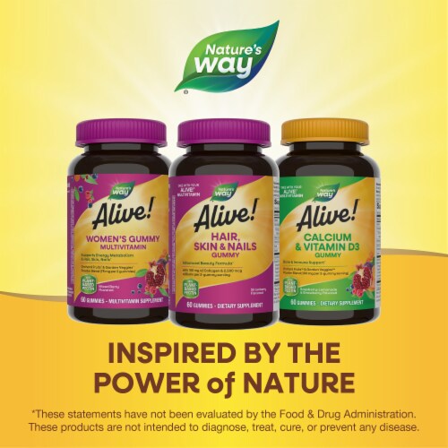 Nature's Way Alive! Hair Skin And Nails With Biotin And Collagen Strawberry Flavored Gummies Perspective: bottom