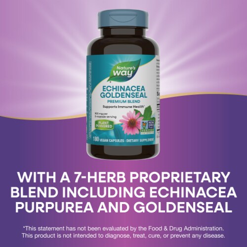Nature's Way Echinacea Goldenseal Premium Blend Vegan Capsules 900 mg Per 2 Capsule Serving Perspective: bottom