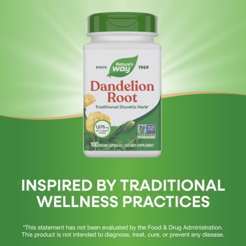 Nature's Way Dandelion Root Traditional Diuretic Herb Vegan Capsules 1575 mg Per 3 Capsule Serving Perspective: bottom
