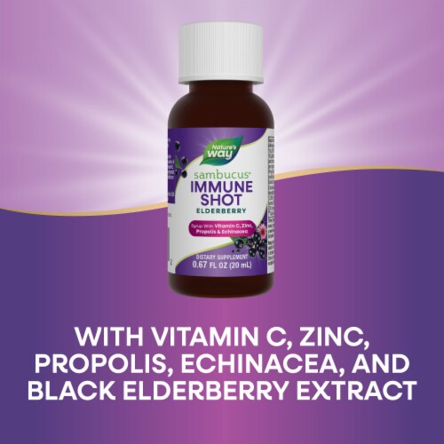 Nature's Way Sambucus Immune Elderberry Vitamin C Zinc Echinacea Propolis Immune Support Syrup Shot Perspective: bottom
