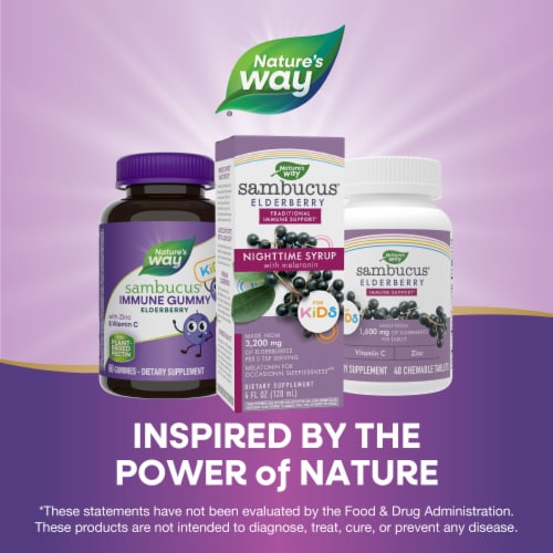Nature's Way Sambucus Kids Nighttime Elderberry With Melatonin Traditional Immune Support Syrup Perspective: bottom