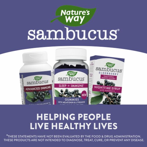 Nature’s Way Sambucus Sleep and Immune Elderberry With Melatonin Vitamin C Zinc L theanine Gummies Perspective: bottom