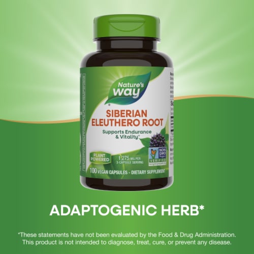 Nature's Way Siberian Eleuthero Root Vegan Capsules 1275 mg Per 3 Capsule Serving Perspective: bottom