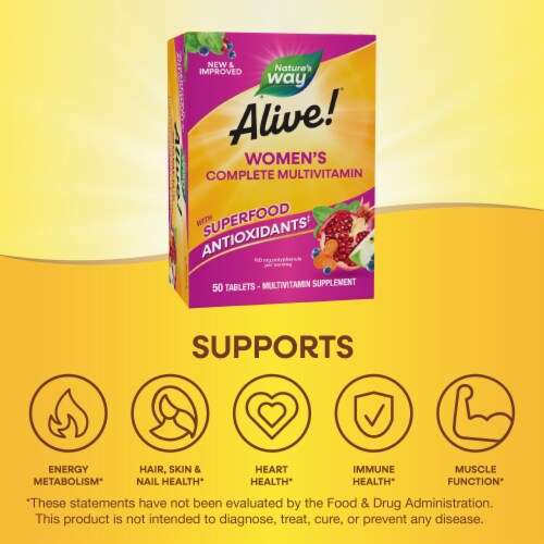 Nature’s Way Alive! Women’s Complete Multivitamin B Vitamins Magnesium Vitamins C D3 E Tablets Perspective: bottom