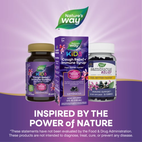 Nature’s Way Sambucus Kids Cough Relief + Immune with Elderberry Extract Vitamin C and Zinc Syrup Perspective: bottom