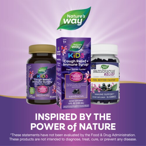 Nature’s Way Sambucus Kids Cough Relief + Immune with Elderberry Extract Vitamin C and Zinc Syrup Perspective: bottom