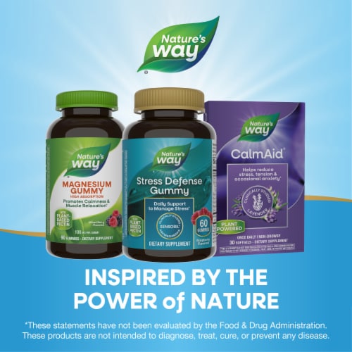Nature's Way Stress Defense With Sensoril Ashwagandha Vitamins B6 C D3 Raspberry Flavored Gummies Perspective: bottom