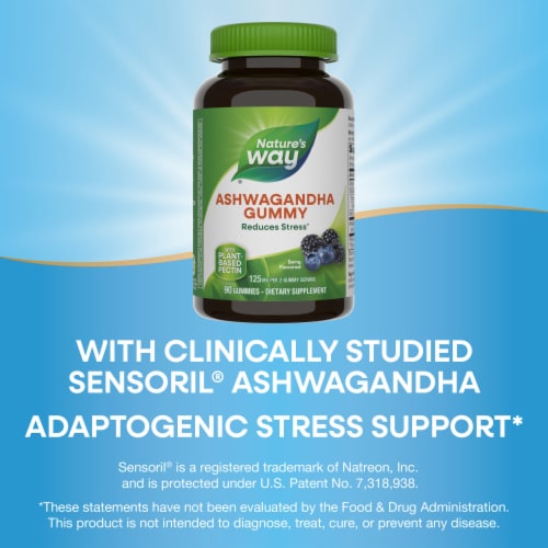 Nature’s Way Ashwagandha Reduces Stress Berry Flavored Gummies 125 mg Per 2 Gummy Serving Perspective: bottom