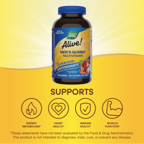 Nature's Way Alive! Men's Multivitamin B Vitamins And Vitamins D3 C E Zinc Fruit Flavored Gummies Perspective: bottom