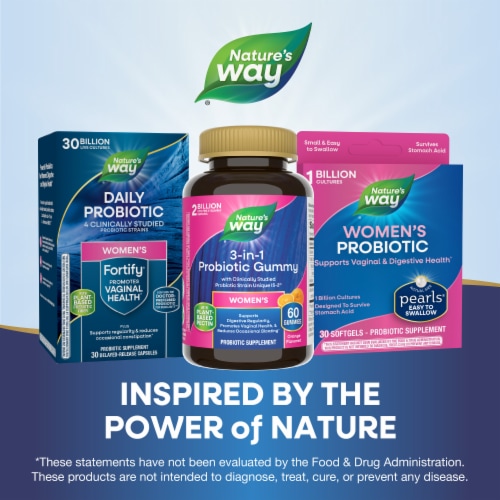 Nature’s Way 3 in 1 Women’s Probiotic Orange Flavored Gummies 2 Billion CFU per 2 Gummy Serving Perspective: bottom