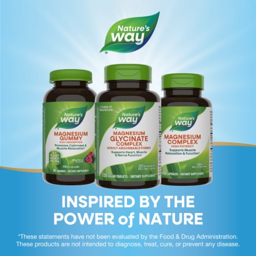 Nature’s Way Magnesium Glycinate Complex Highly Absorbable Vegan Tablets 220 mg per 2 Tablet Serving Perspective: bottom