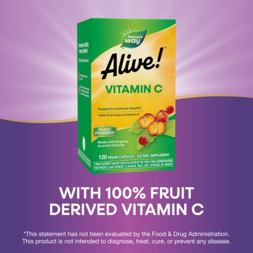 Nature's Way Alive! Vitamin C Made with Organic Acerola Cherries Immune Support Capsules Perspective: bottom